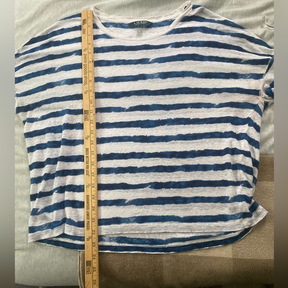 Lauren Ralph Lauren Blue&White Striped Boxy Linen Short Sleeve Shirt Size Large - Picture 6 of 8
